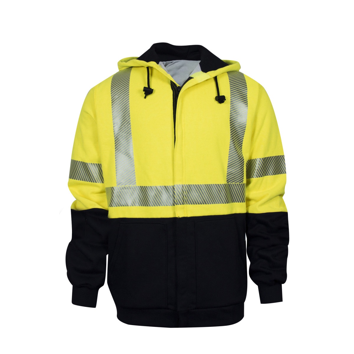 NSA Hi-Vis Deluxe Hybrid Hooded Sweatshirt with Liner in Navy Fluorescent Yellow